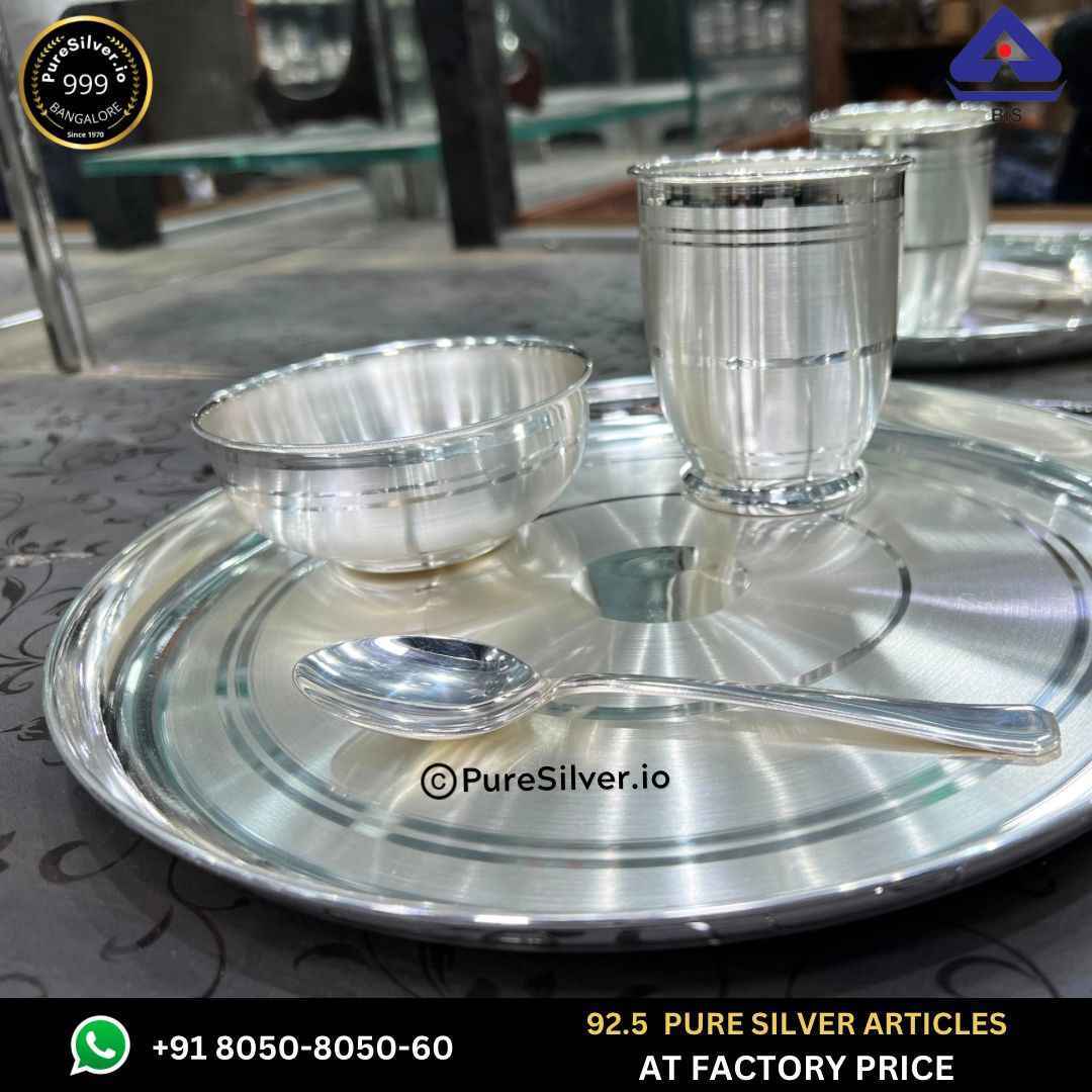 Pure Silver Custom Baby Dinner Set Emery Polished, 360 grams, BIS Hallmarked
