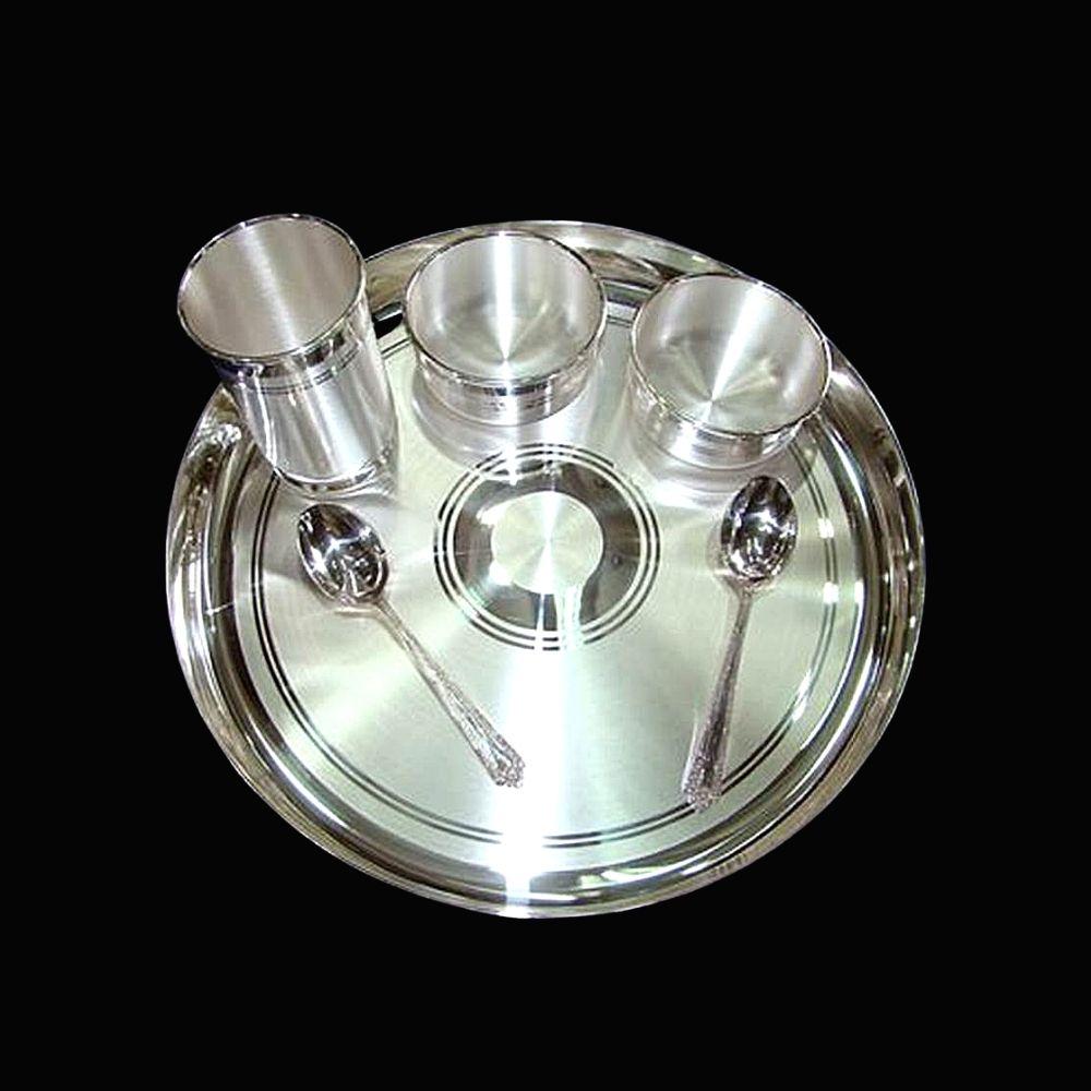 1509 grams Pure Silver Mumbai Dinner Set With 2 Vati Set And Glass - Emery Polished - | Custom Orders & Bulk from Silver Factory
