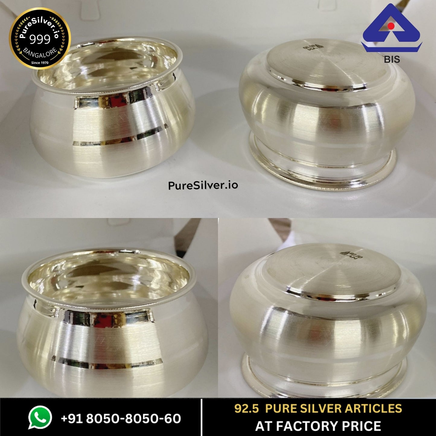 Pure Silver Pooja Cups - 1.5" (H) * 2.25" (W) - | Custom Orders & Bulk from Silver Factory
