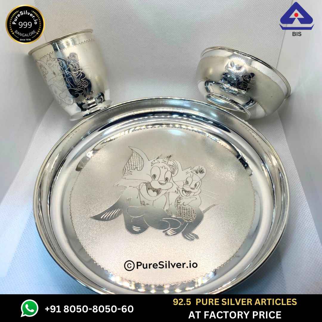 7.25 inches Pure Silver Dinner Set for Baby, 220 grams, BIS Hallmarked