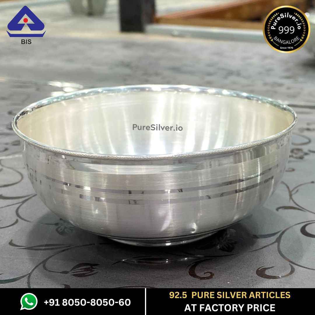 Delhi Pure Silver Bowl, Emery| 925 Sterling Pure Silver (BIS Hallmarked) | WHOLESALE PRICE / Resell