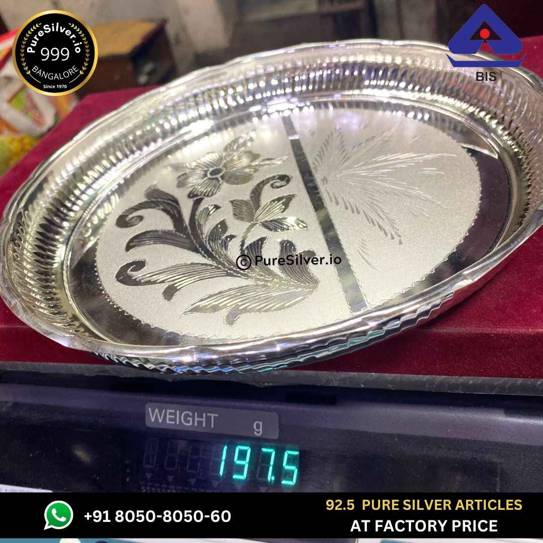 Pure Silver Thali with 925 BIS Hallmark, 200 grams, BIS Hallmarked