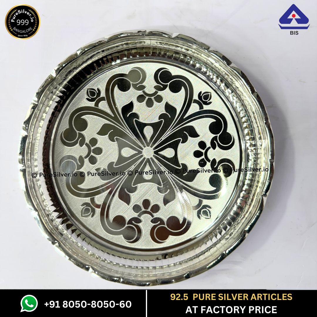 179 grams BIS Hallmarked Silver Arivana Kamal Radha Plate for Pooja - Floral Design and Matt Finished - | Custom Orders & Bulk from Silver Factory