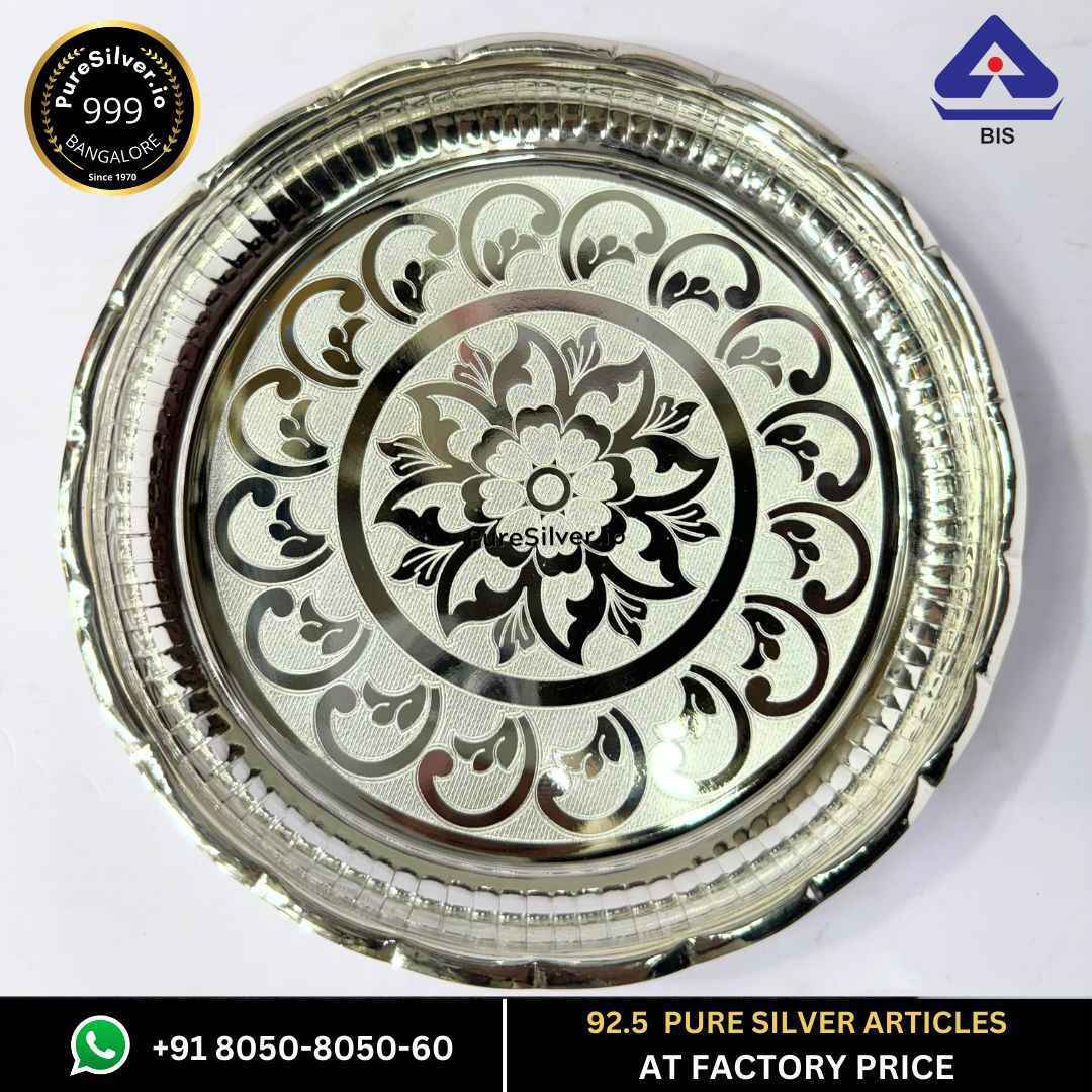 Silver Arivana Kamal Radha Plate for Pooja Floral Design and Matt Finished, 210 grams, BIS Hallmarked