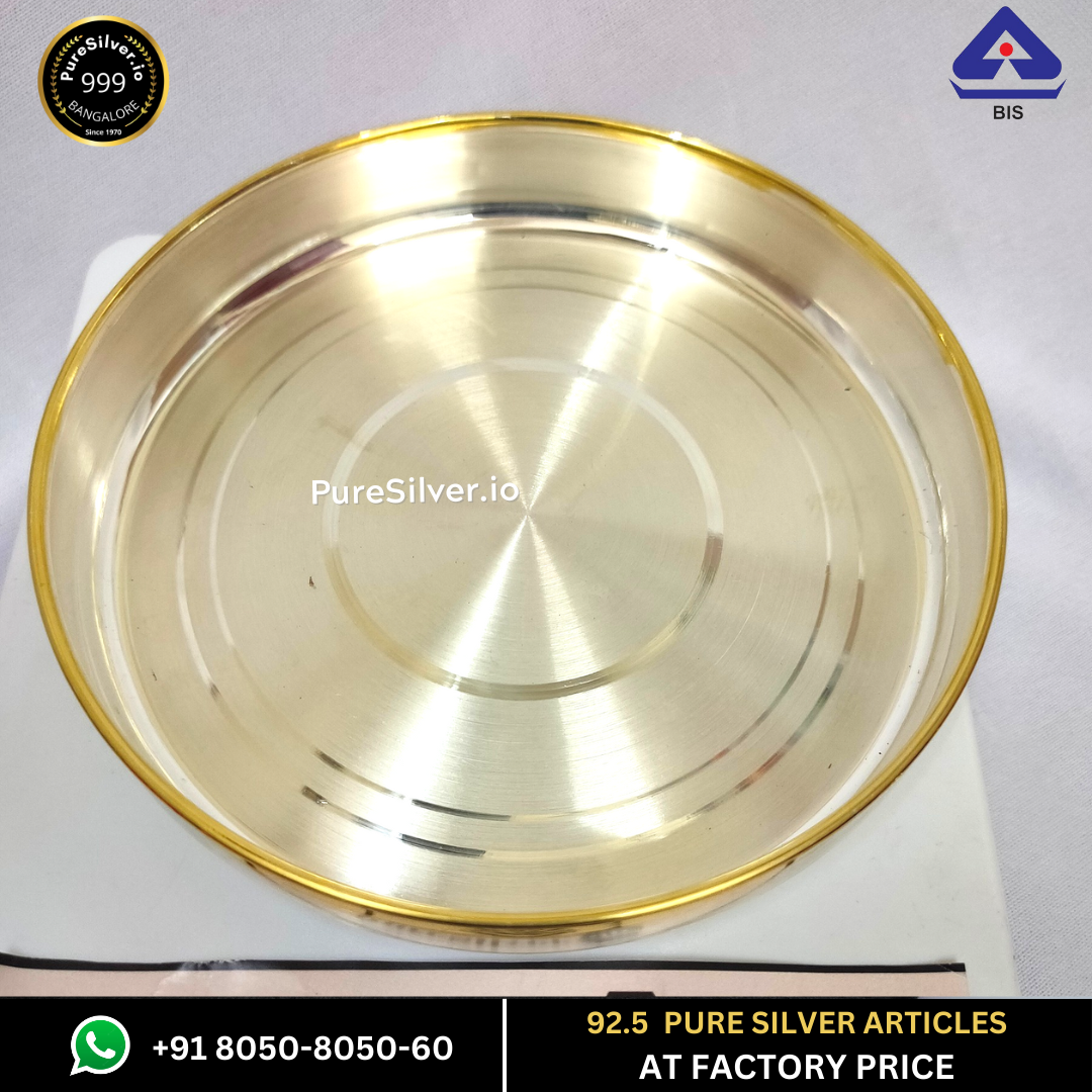 Matka Pure Silver Plate, 24k Pure Gold-Accents | 925 Sterling Pure Silver (BIS Hallmarked) | WHOLESALE PRICE / Resell