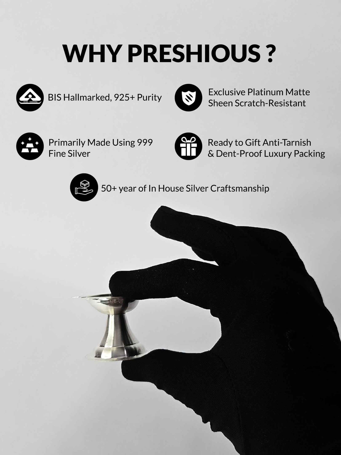 Preshious Silver Diya - Platinum Matt Luxury Collection