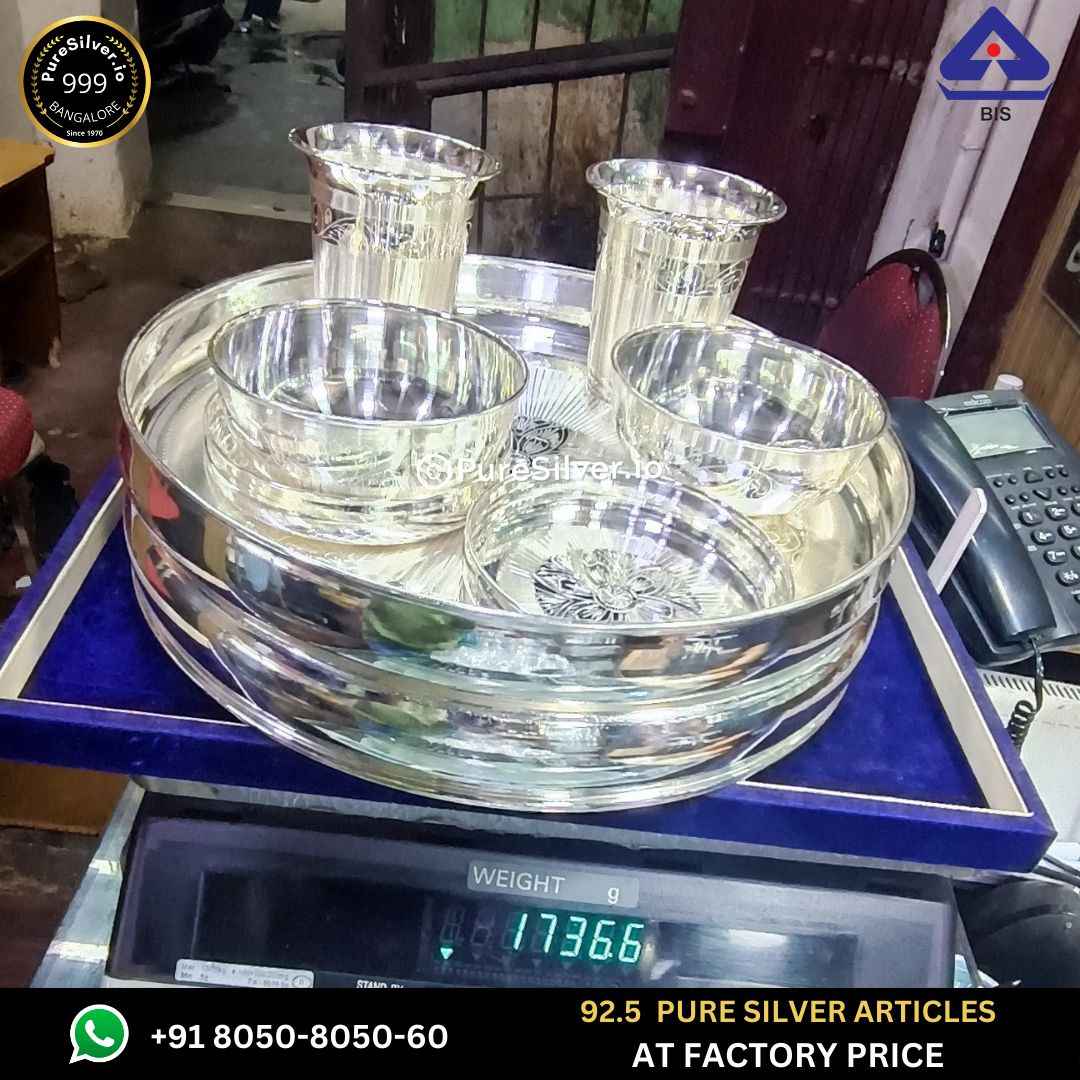 Pure Silver Dinner Set with 925 BIS Hallmark - Set of 2, 1740 grams, BIS Hallmarked
