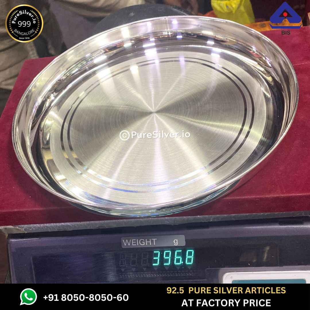 Pure Silver Thali with 925 BIS Hallmark, 400 grams, BIS Hallmarked
