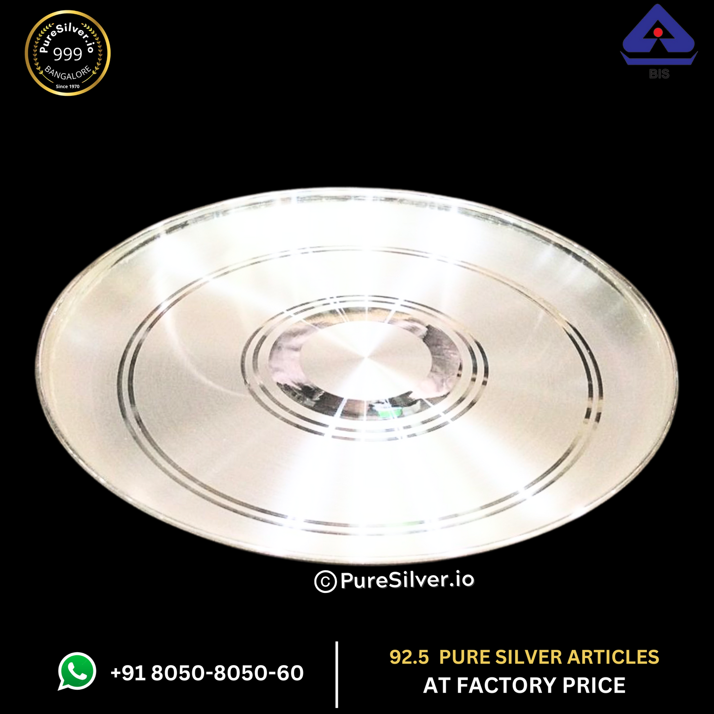 Pure Silver Plate - Nasta Silver Thali (6 to 12 inches / 100 gms to 630 gms) | Custom Orders & Bulk from Silver Factory