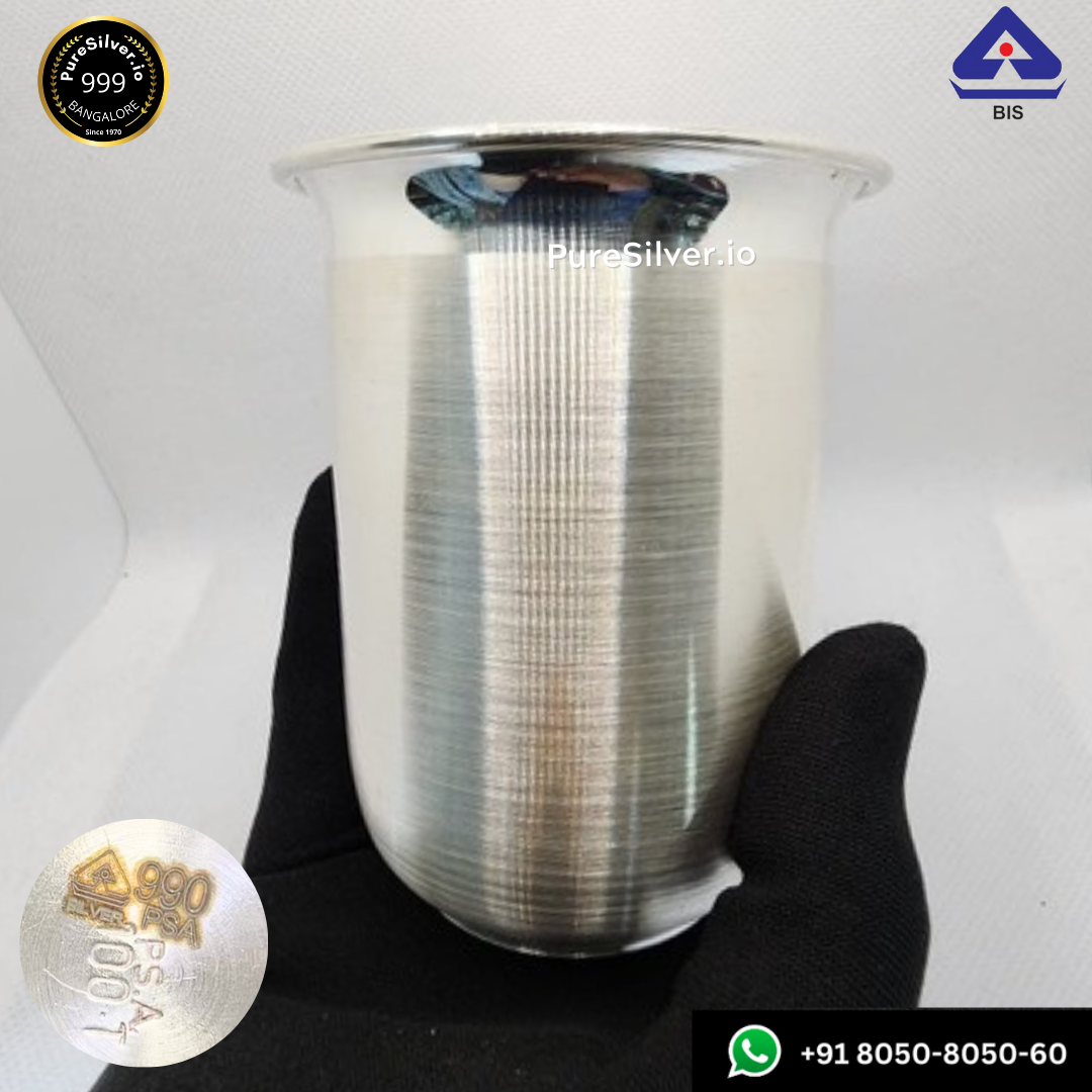 999 Pure Silver Glass and Lid with 990 BIS Hallmark - | Custom Orders & Bulk from Silver Factory