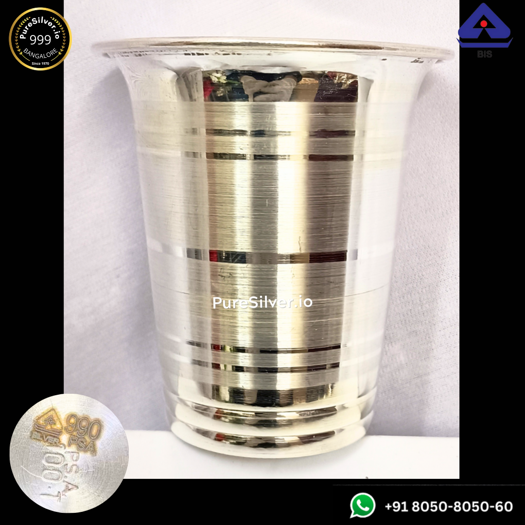 999 Pure Silver Glass with 990 BIS Hallmark - | Custom Orders & Bulk from Silver Factory