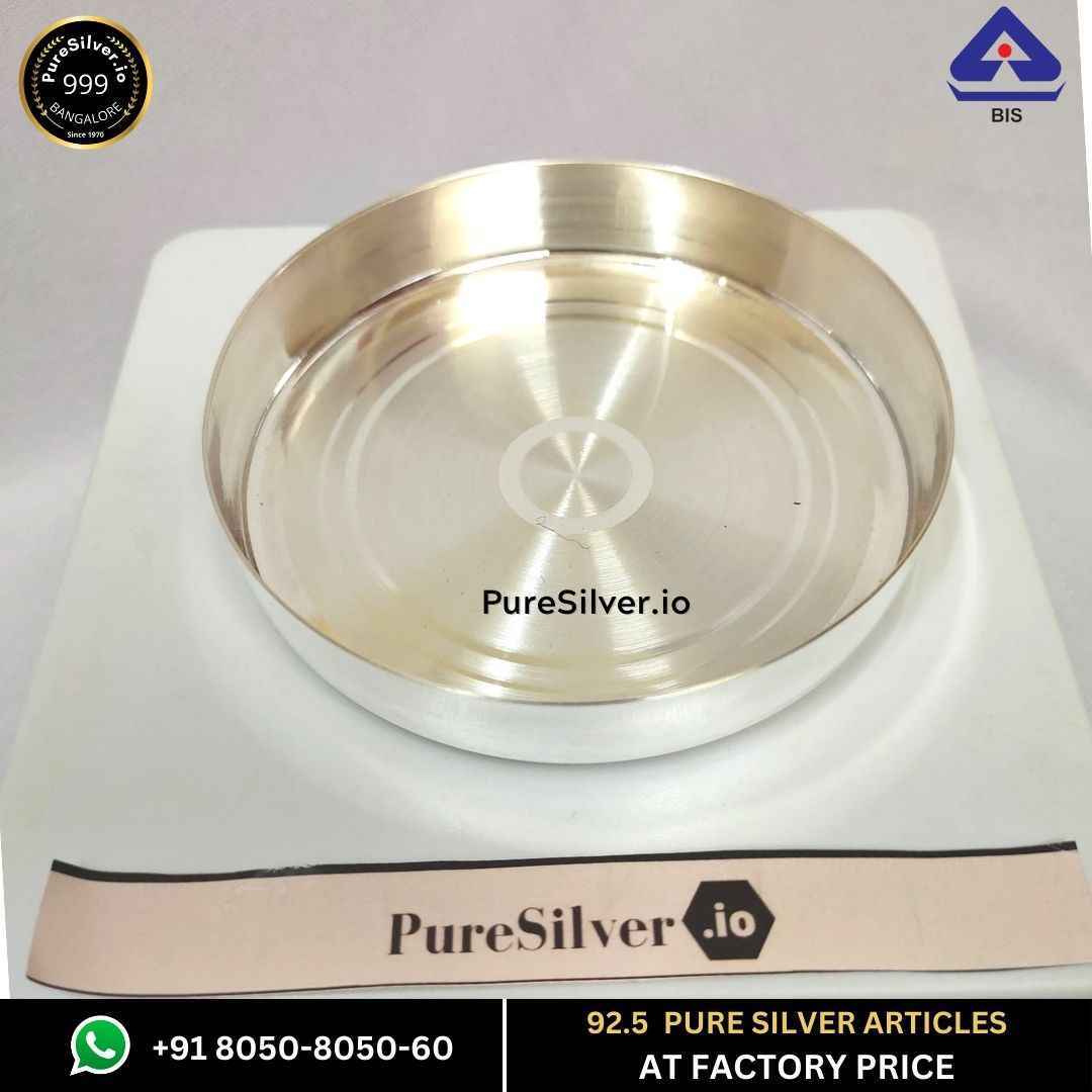Pure Silver Bombay Plate for Baby Silver Thali for Pooja classic Matt Finished, 80 grams, BIS Hallmarked