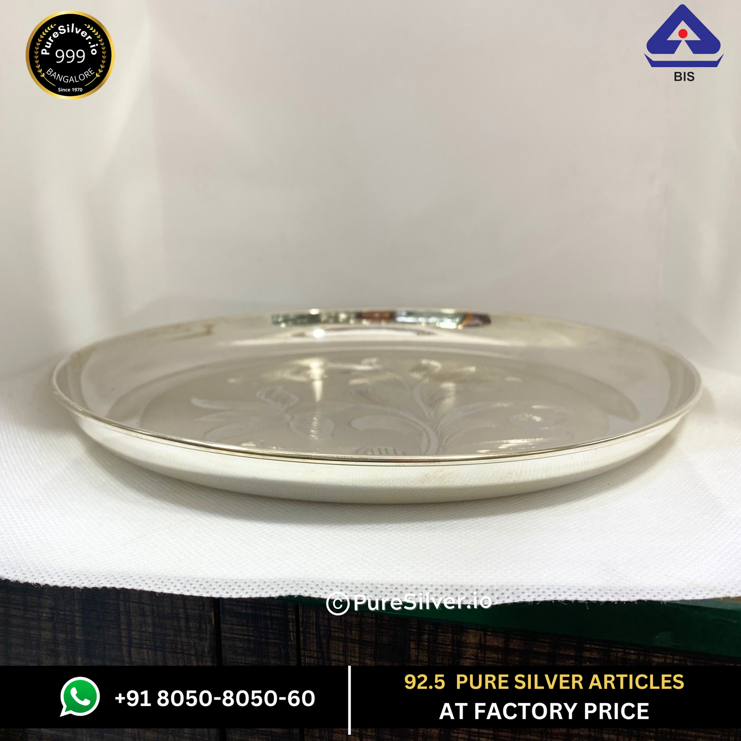 Pure Silver Plate - Nasta Silver Thali (6 to 12 inches / 100 gms to 630 gms) | Custom Orders & Bulk from Silver Factory