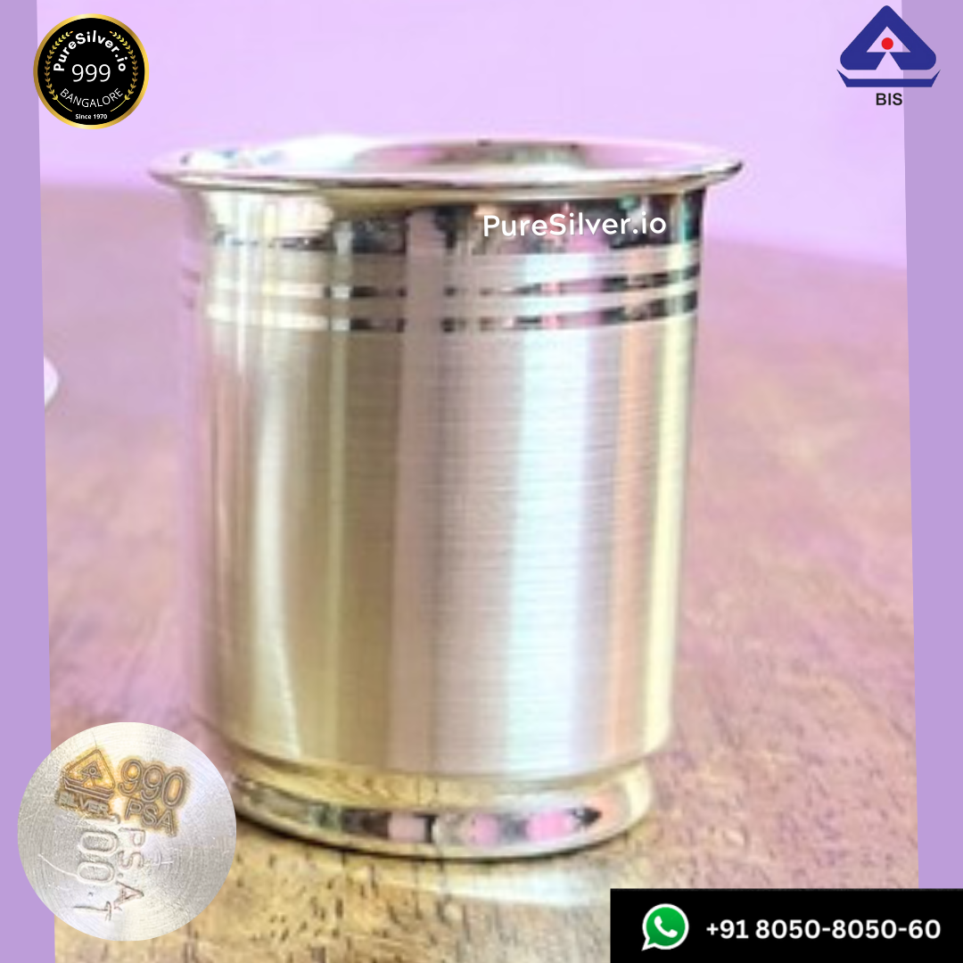 999 Pure Silver Glass ~330 ml - Rasna Pattern with 990 BIS Hallmark - | Custom Orders & Bulk from Silver Factory
