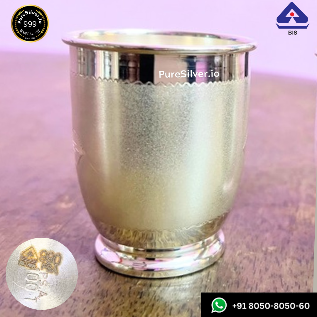 999 Pure Silver Glass with 990 BIS Hallmark - Chico Frost Pattern - | Custom Orders & Bulk from Silver Factory