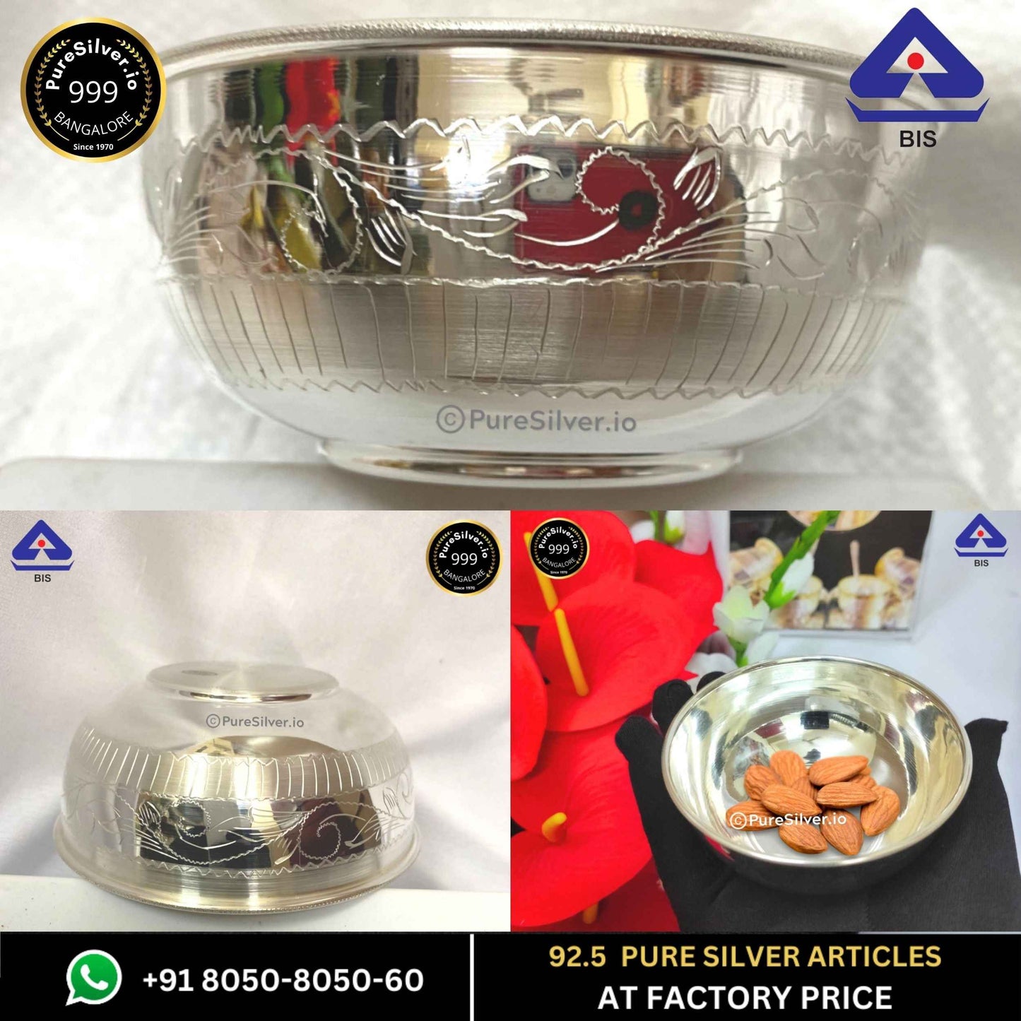Pure Silver Bowl 4.2" (W) * 2.2" (H), 60 grams, BIS Hallmarked