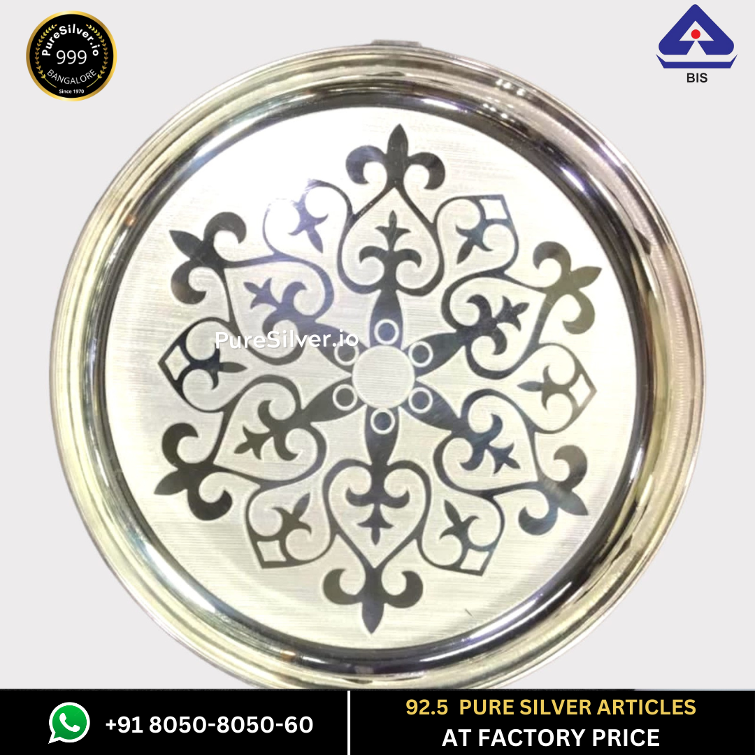 WHOLESALE PRICE: Pure Silver Plate - Designer Bangalore Silver Thali (6 to 12 inches / 100 gms to 630 gms)