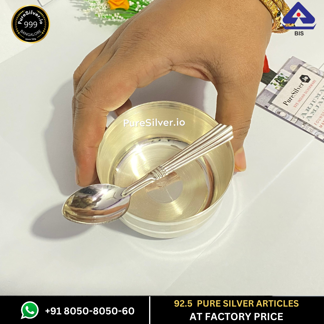 PRESHIOUS Pure Silver Bowl and Spoon for Baby Sets (40+ Designs