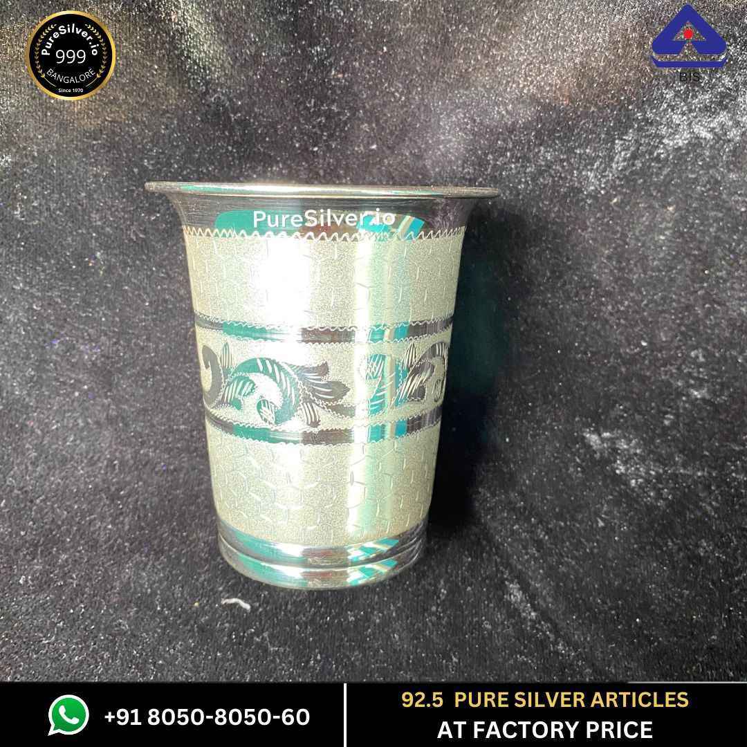 Silver Glass (V Pattern) Indian Design, 80 grams, BIS Hallmarked