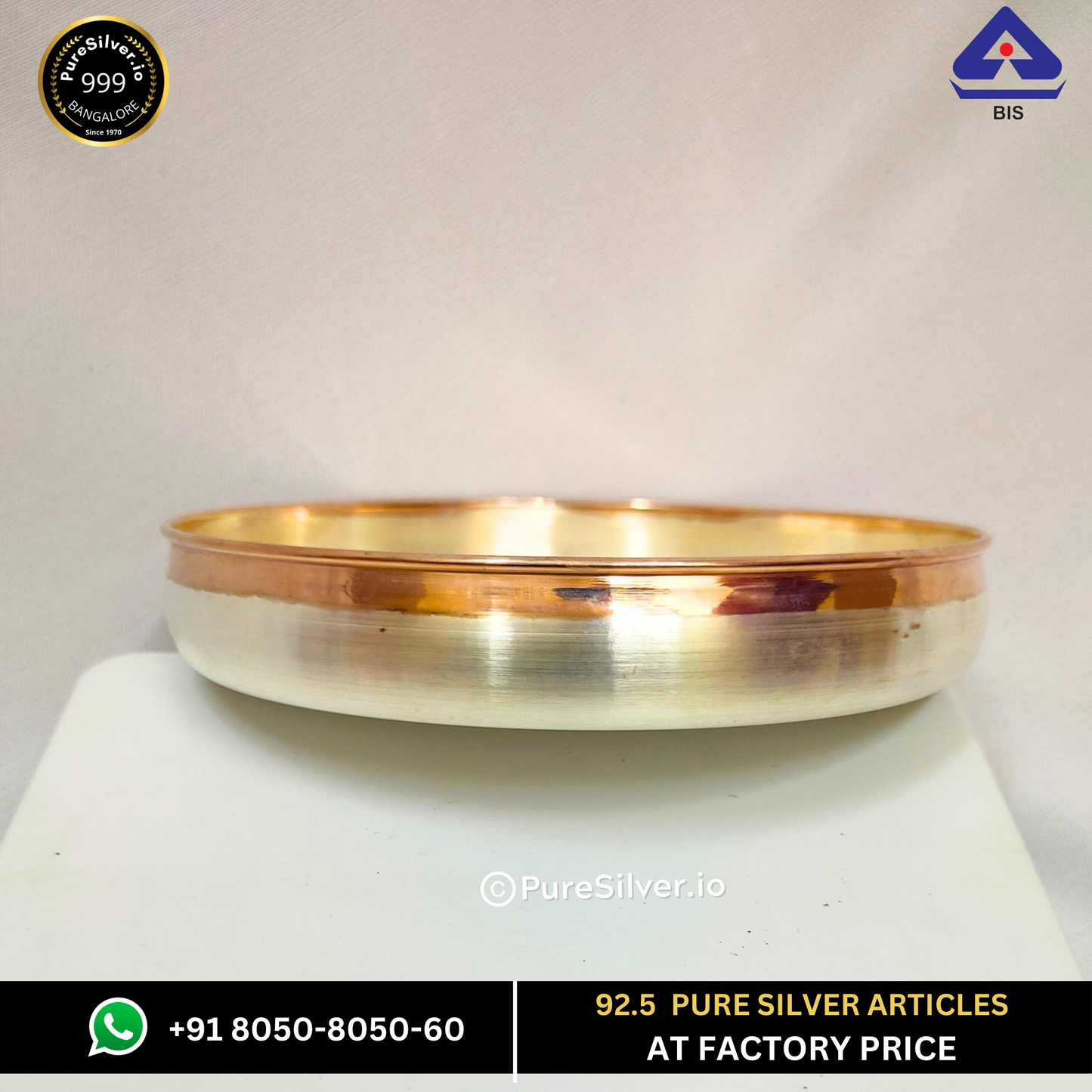 Matka Pure Silver Plate, 22k Rose Gold-Accents | 925 Sterling Pure Silver (BIS Hallmarked) | WHOLESALE PRICE / Resell