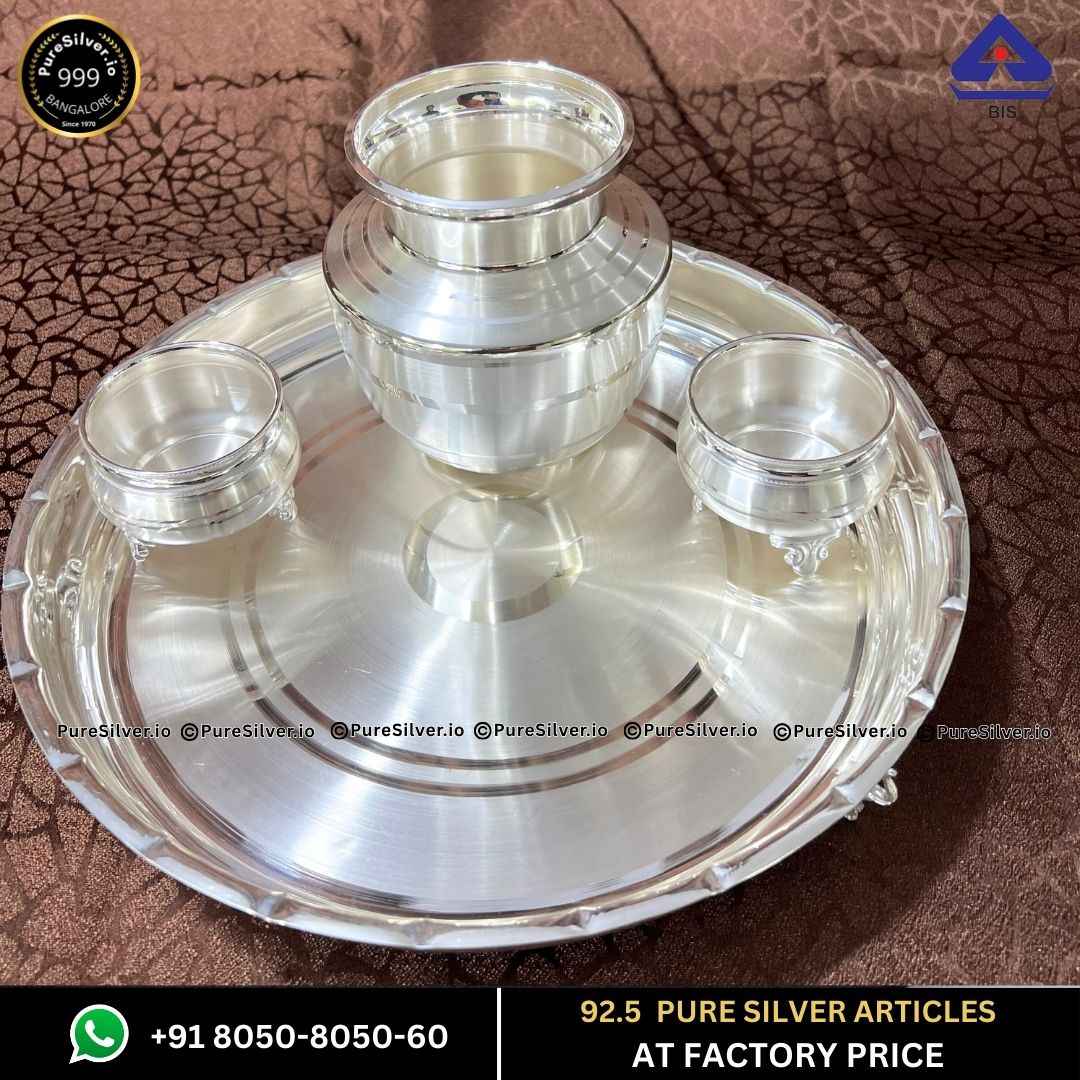 2 Kgs Pure Silver Pooja Thali Set with 925 BIS Hallmark