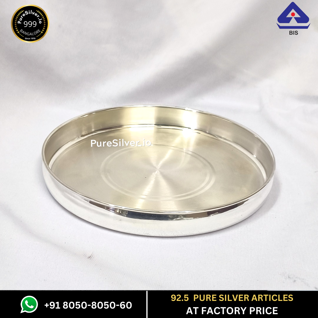 Pure Silver Plate - Matka Silver Thali (4.25 to 18 inches / 80 gms to 2300 gms) | Custom Orders & Bulk from Silver Factory