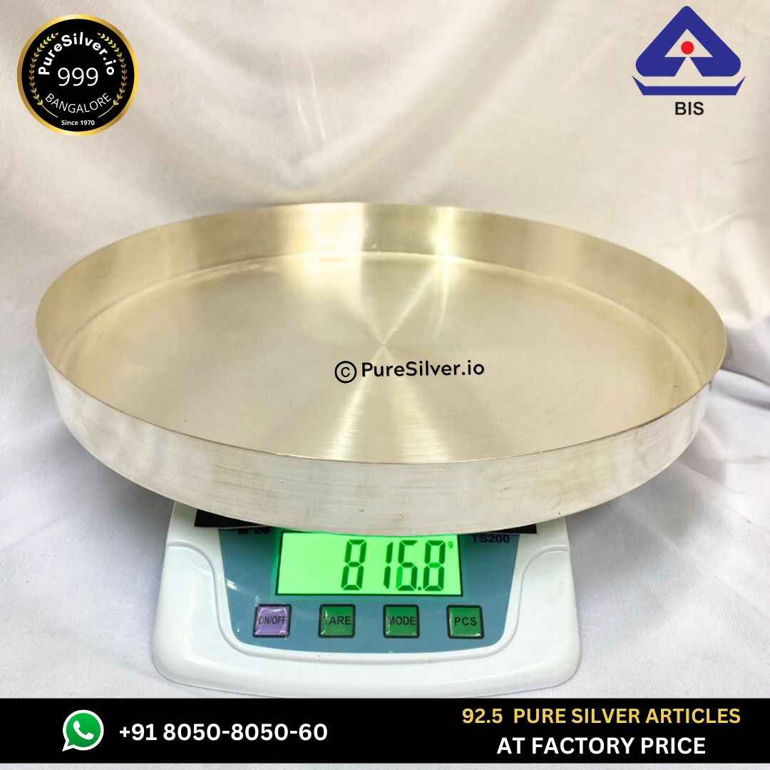 Pure Silver Thali with 925 BIS Hallmark, 820 grams, BIS Hallmarked