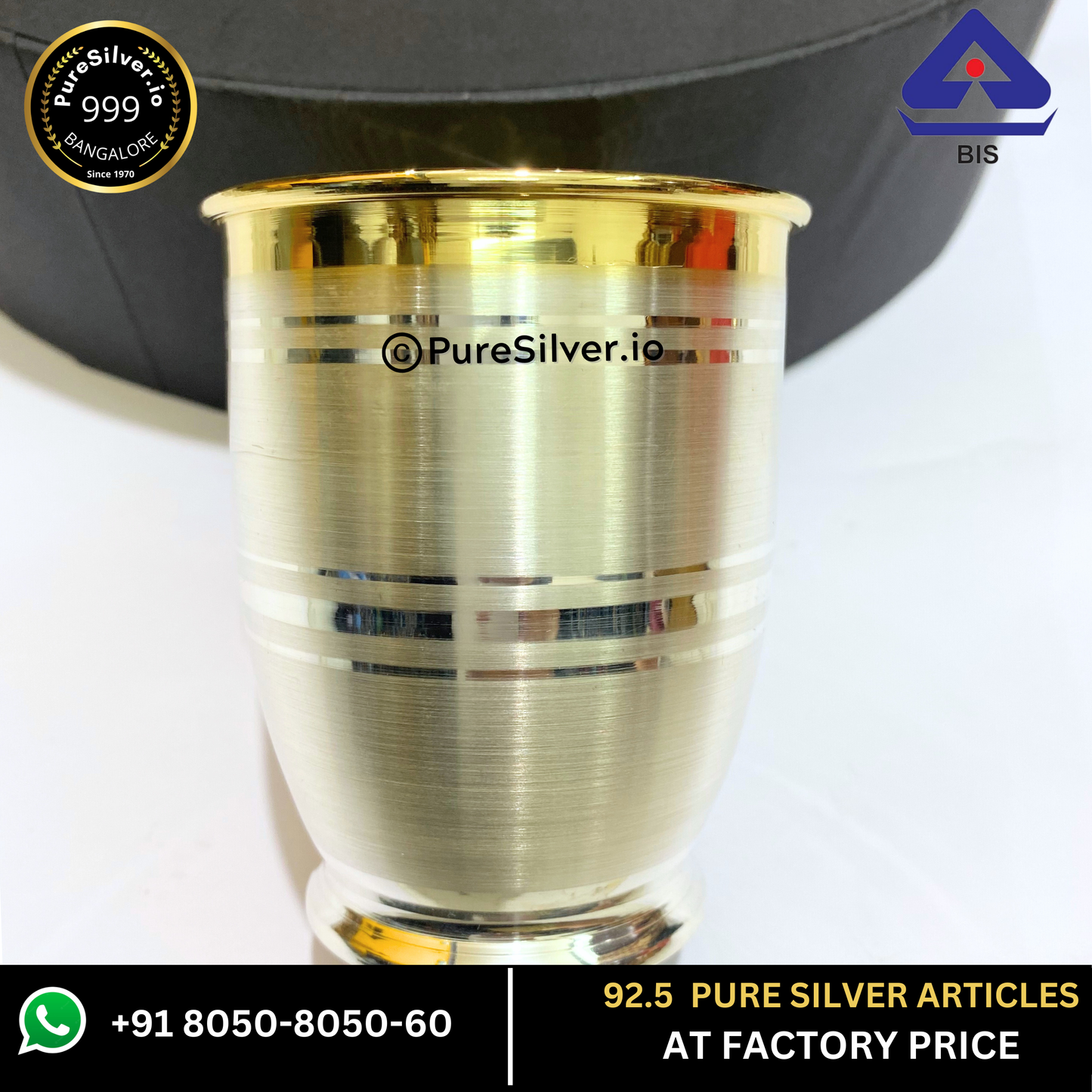 925 Sterling Silver Glass with 24k Pure Gold Finish - 350 ml (Chico Pattern) -