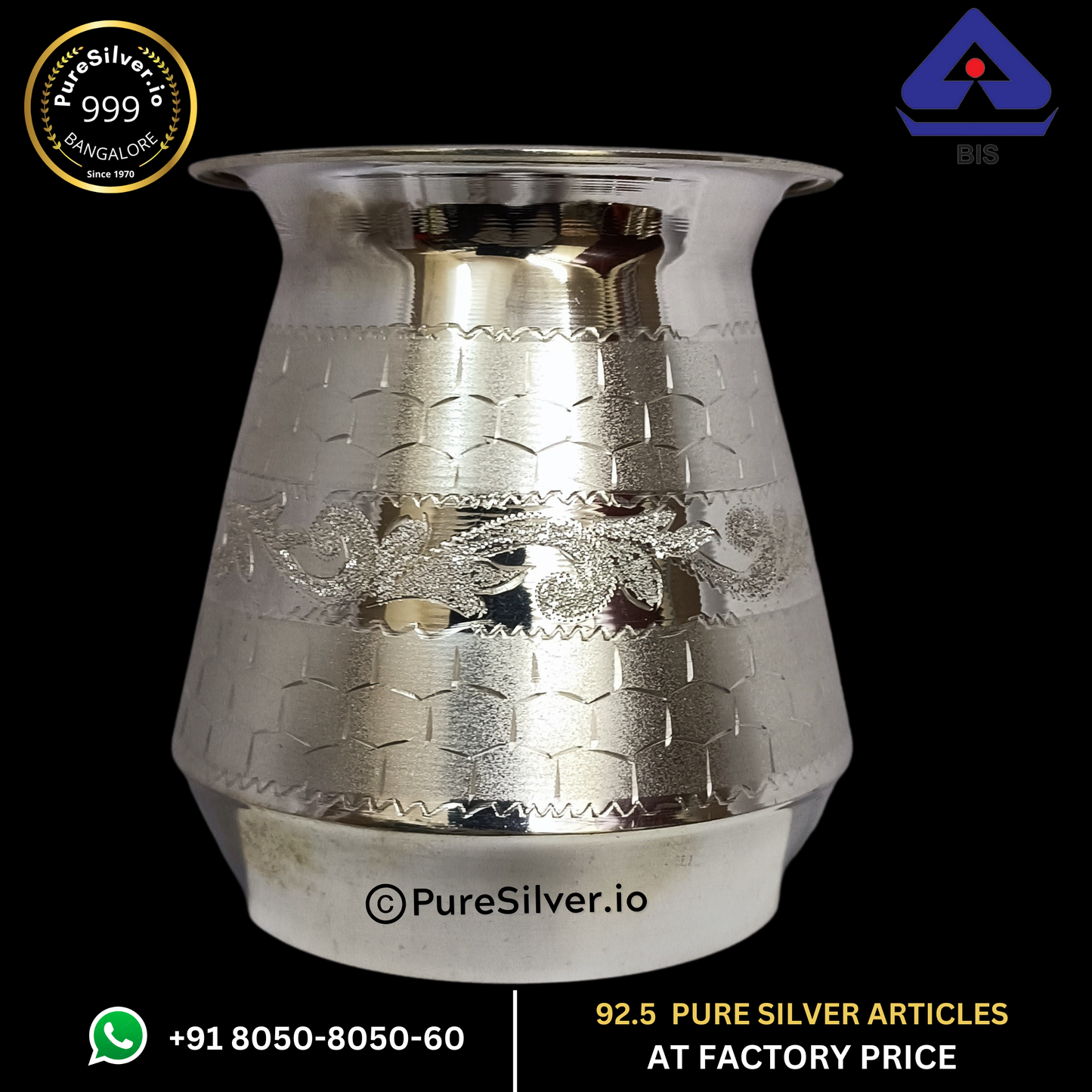 Pure Silver Lota Mirror Finished, 150 grams, BIS Hallmarked - PureSilver.io