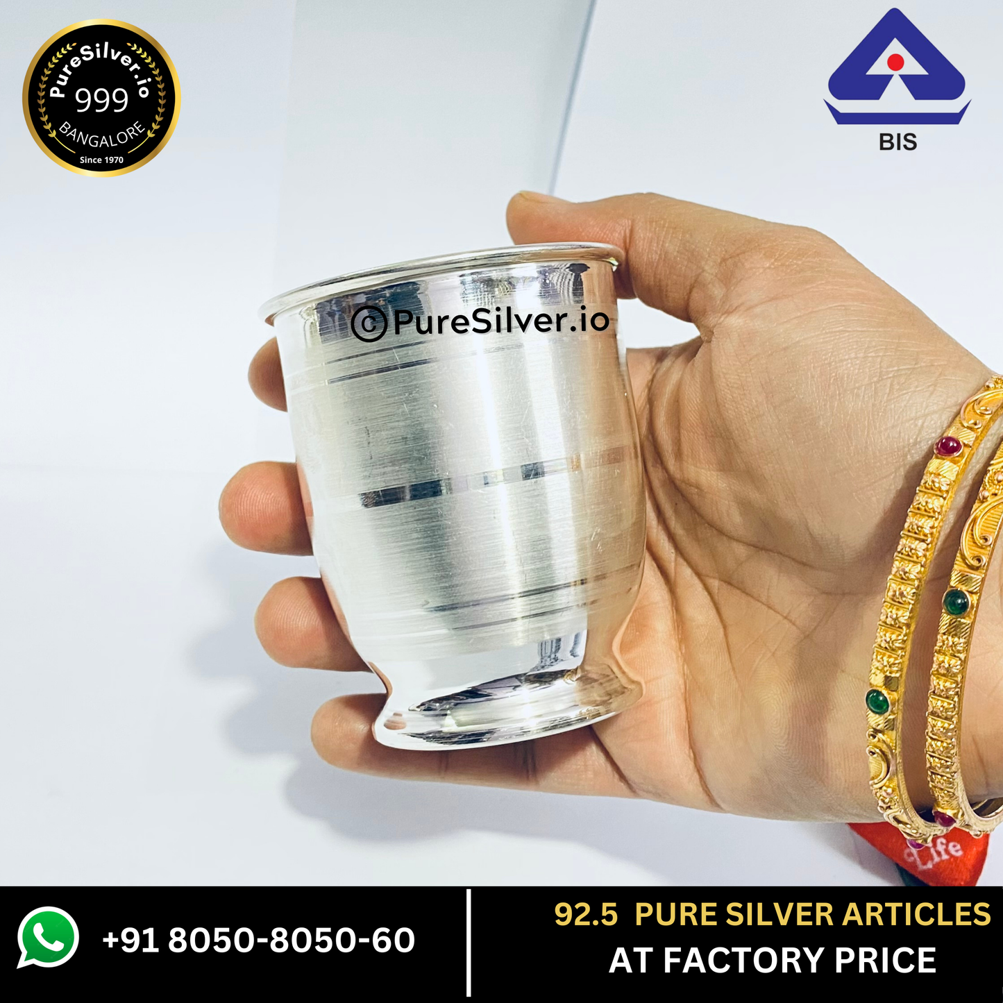 Pure Silver Glass (Chico Pattern) Emery Polished, 30 grams, BIS Hallmarked - PureSilver.io