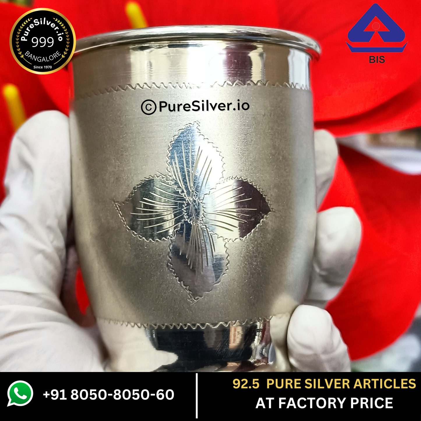 Silver Glass (Chico Pattern), 80 grams, BIS Hallmarked - PureSilver.io