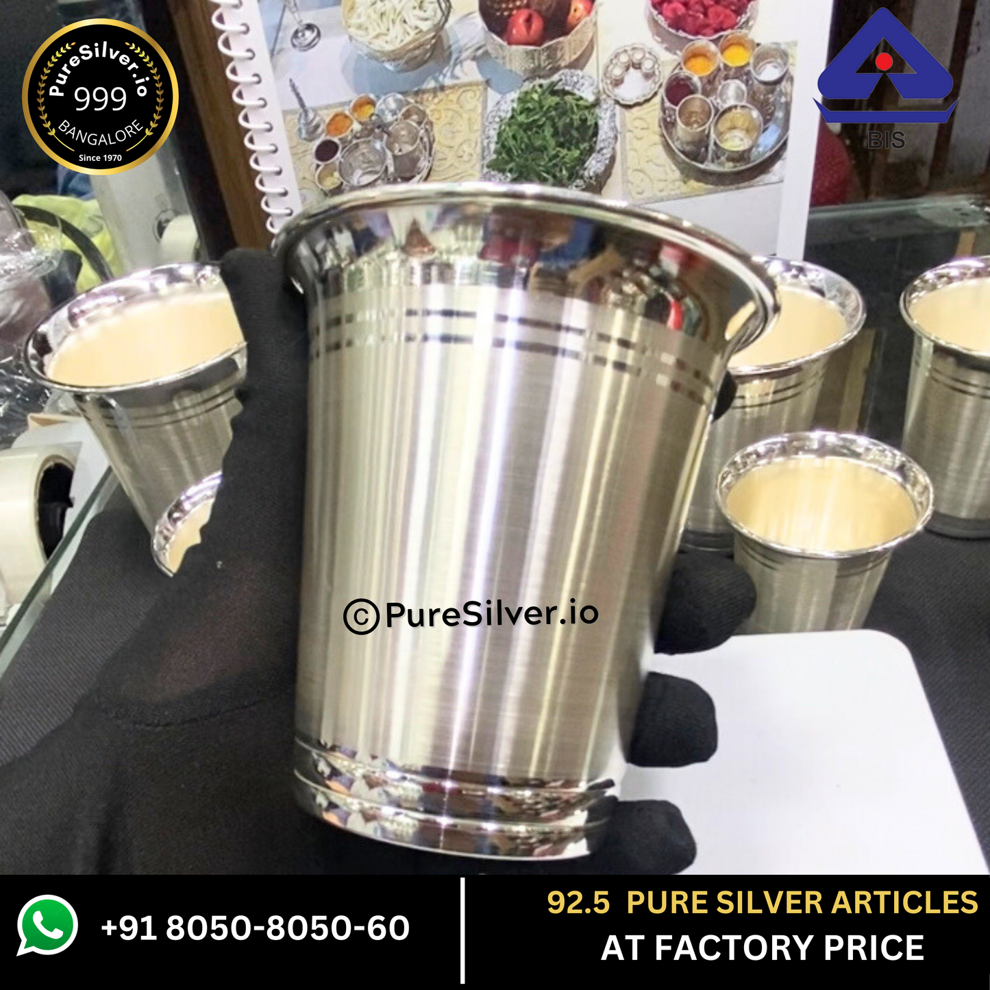 925 Sterling Silver Glass (V Pattern) - 100 grams (350 ml) -