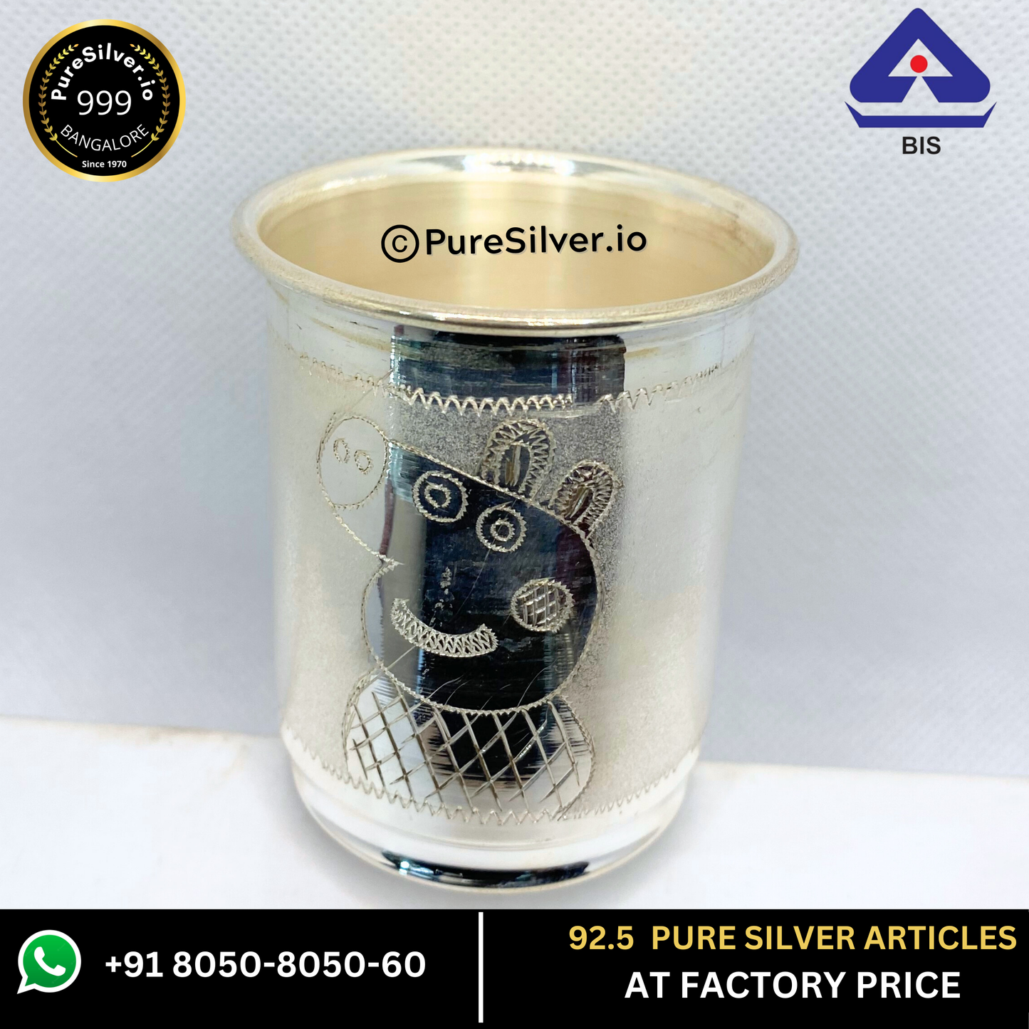 925 Silver Glass (Peppa Pig Rasna Pattern) - 2.5" height * 2" width - | Custom Orders & Bulk from Silver Factory