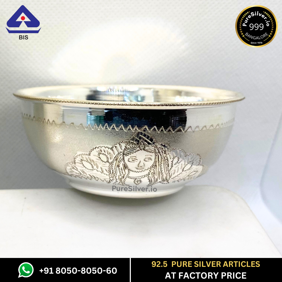 Delhi Pure Silver Bowl, Lakshmi | 925 Sterling Pure Silver (BIS Hallmarked) | WHOLESALE PRICE / Resell