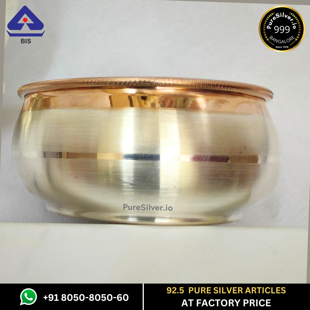 Matka Pure Silver Bowl, 22k Rose Gold-Accents | 925 Sterling Pure Silver (BIS Hallmarked) | WHOLESALE PRICE / Resell