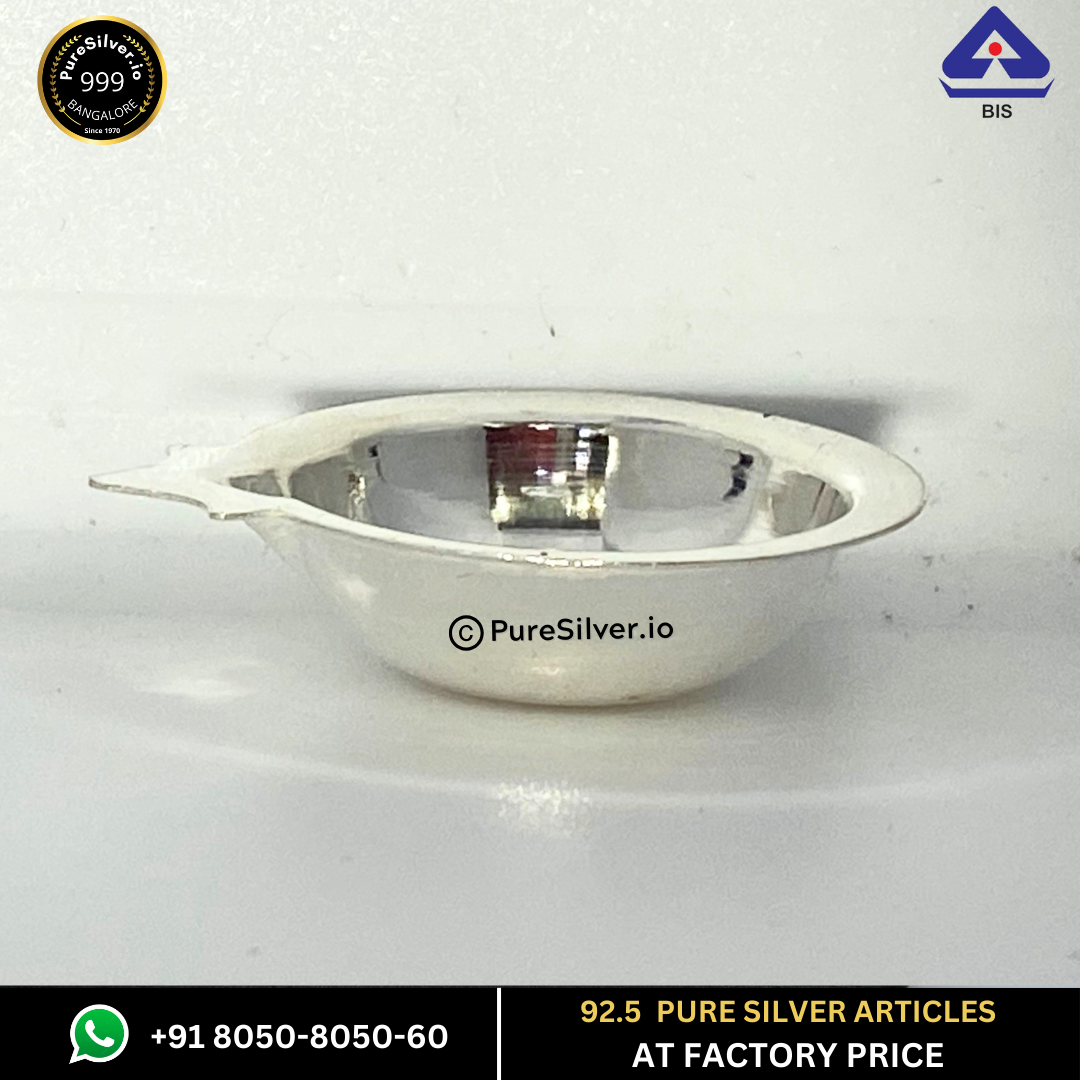 Ek Mukh Chip Pure Silver Diya, Lamp - Set of 2, Mirror Finished | 925 Sterling Pure Silver (BIS Hallmarked) | WHOLESALE PRICE / Resell
