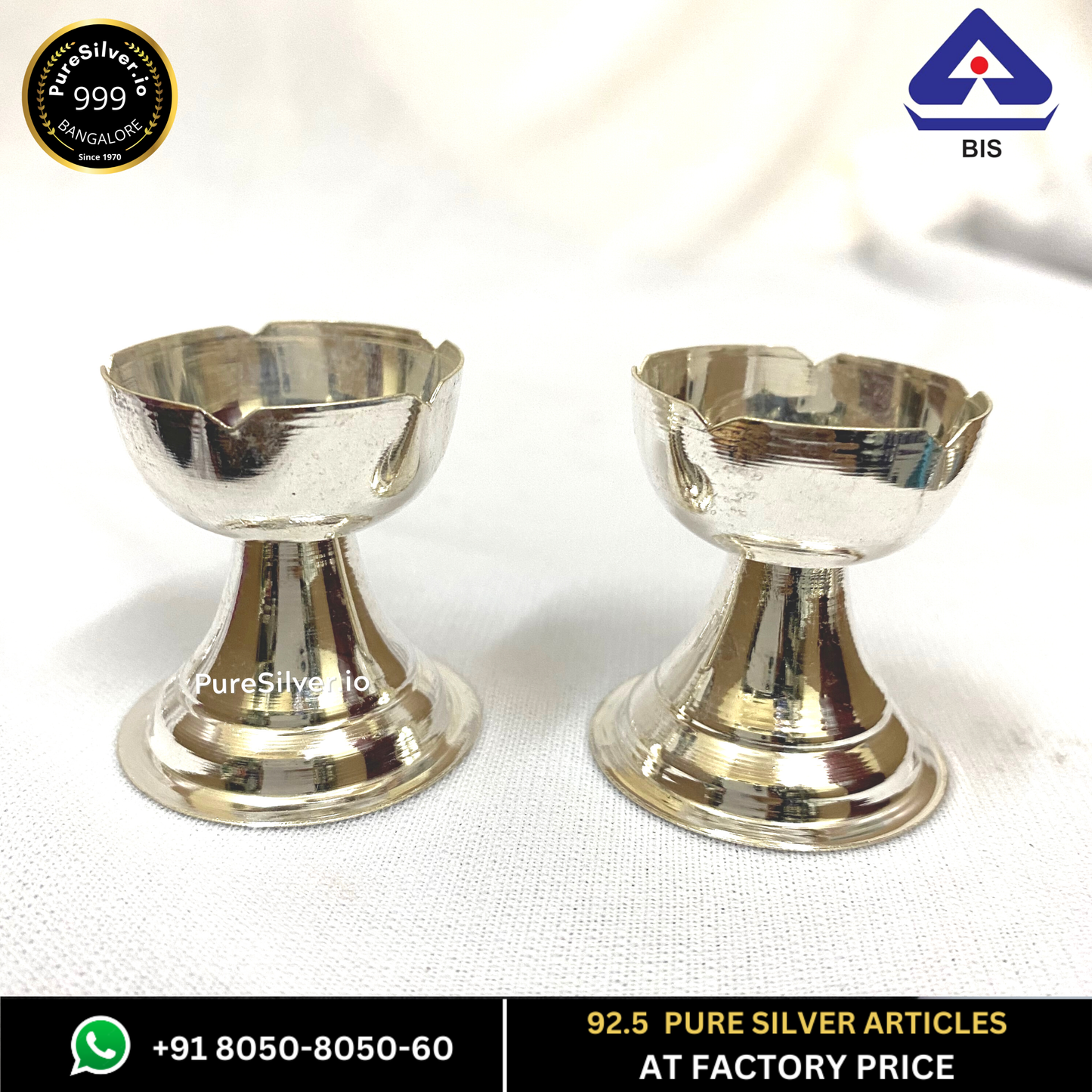 Pure Silver Kamal Diya (Set of 2), 30 grams, BIS Hallmarked - PureSilver.io