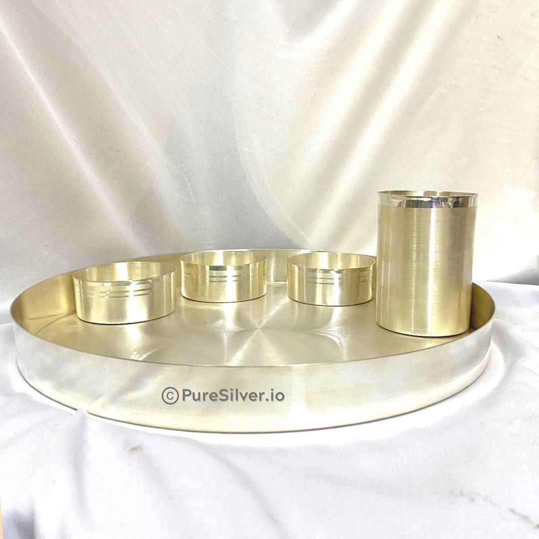 Pure Silver 5 Pcs Sush Silver Dinner Set classic Matt Finished, 1010 grams, BIS Hallmarked