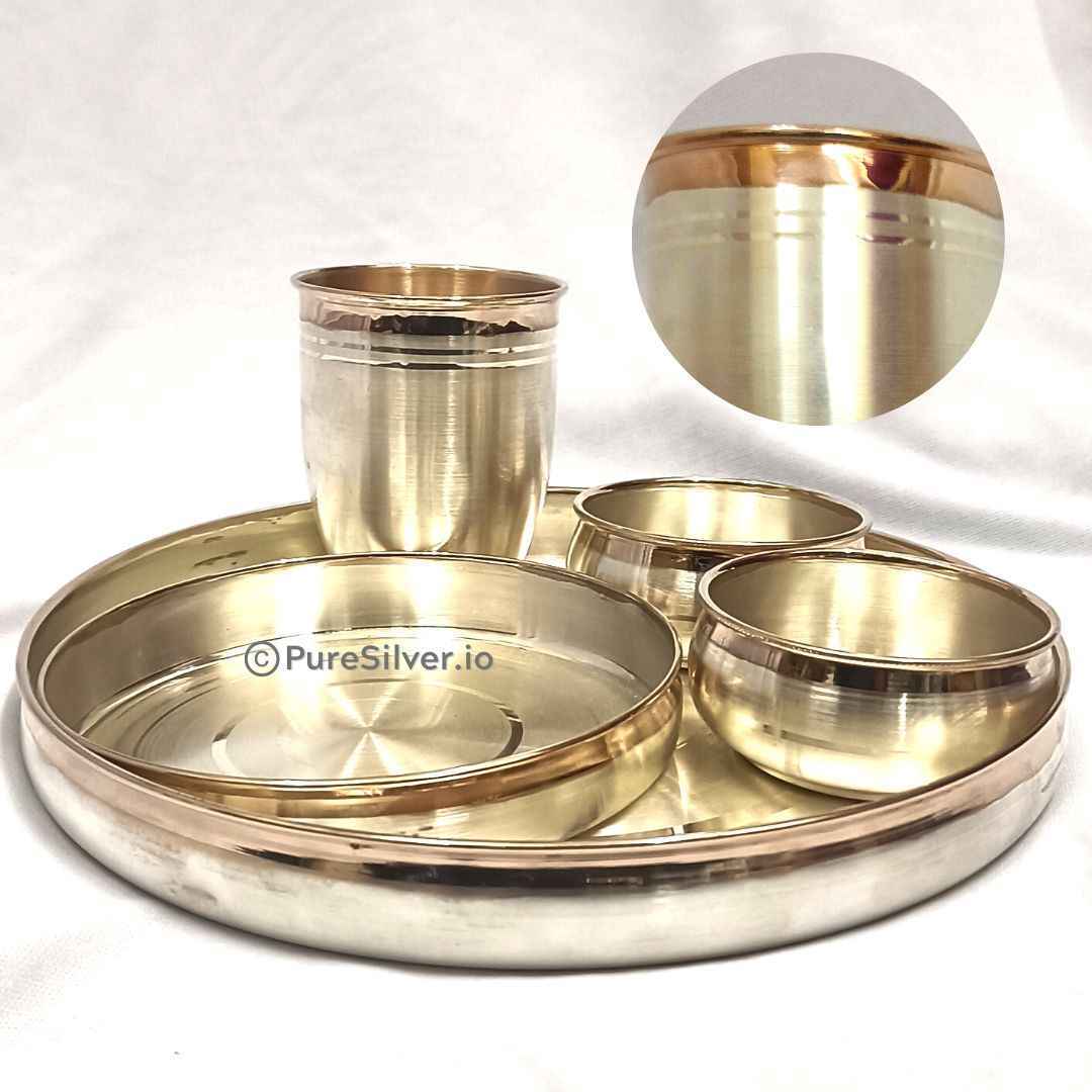 Pure Silver Dinner Set Diamond, 1210 grams, BIS Hallmarked