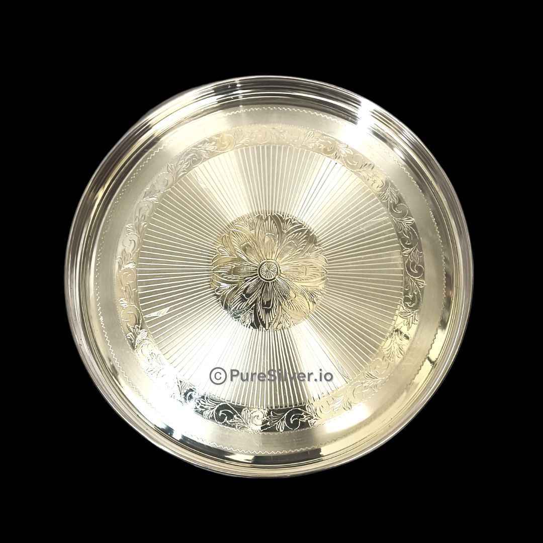 Silver Bombay Plate for Baby Silver Thali for Pooja (Thaal) Bayl Design, 2210 grams, BIS Hallmarked