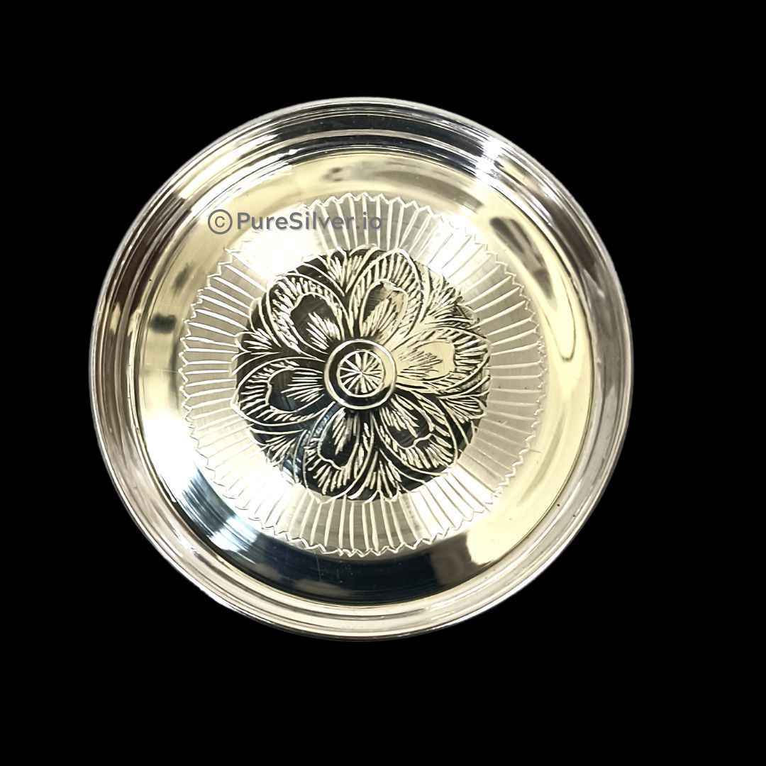 Silver Mumbai Plate for Baby Silver Thali for Pooja (Thaal) Bayl Design, 130 grams, BIS Hallmarked