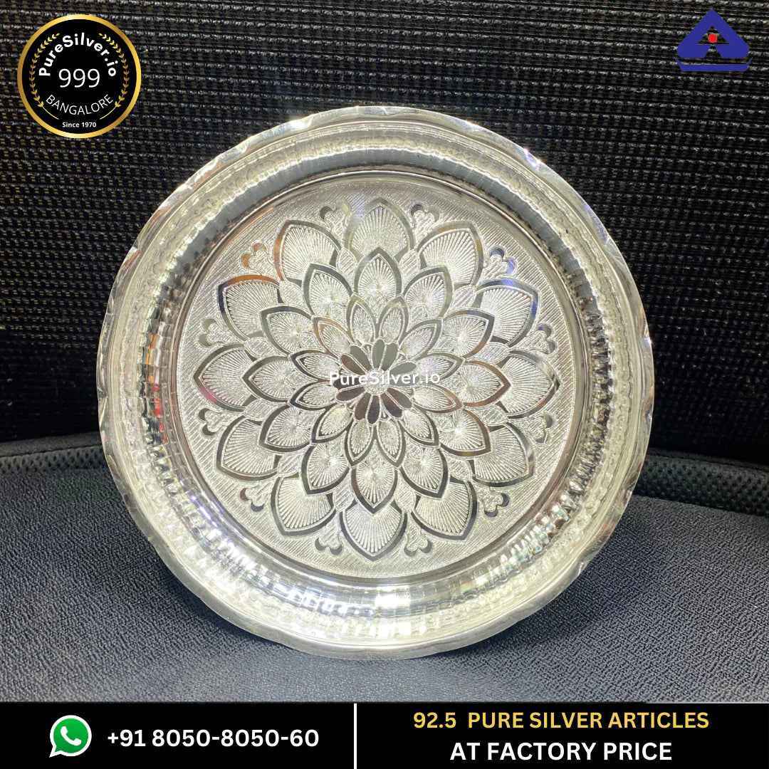 Silver Arivana Kamal Radha Plate for Pooja Floral Design and Matt Finished, 60 grams, BIS Hallmarked