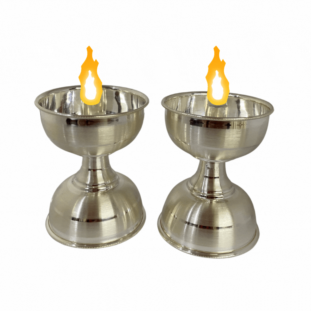 125 grams Pure Silver Akhand Diya (Set Of 2) - Emery Finished - | Custom Orders & Bulk from Silver Factory