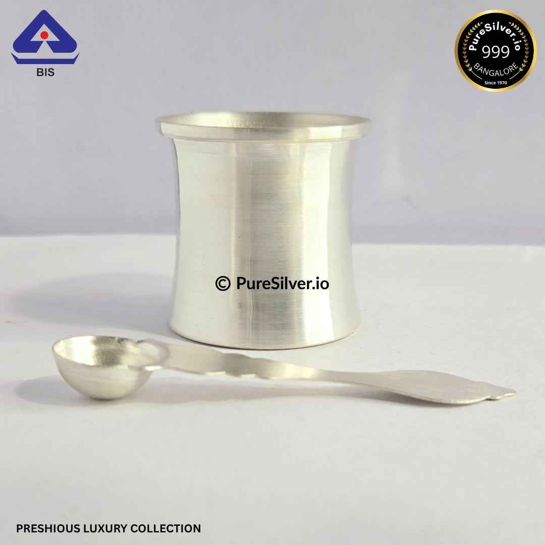 925 Silver Panchpatra - 400 ml, 3.75 inches (~160 grams) PANCHAPATRA PATTERN