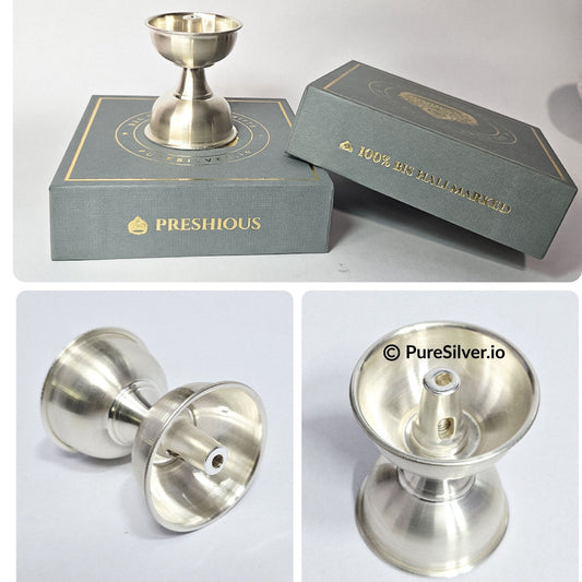 Preshious Pure Silver Akhand Diya - 1.5 inches, SINGLE - TIMELAMP PATTERN