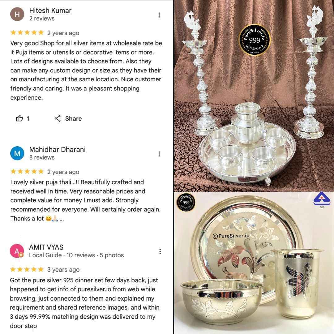 Malabar Pure Silver Glass, Mirror Finished | 925 Sterling Pure Silver (BIS Hallmarked) | WHOLESALE PRICE / Resell