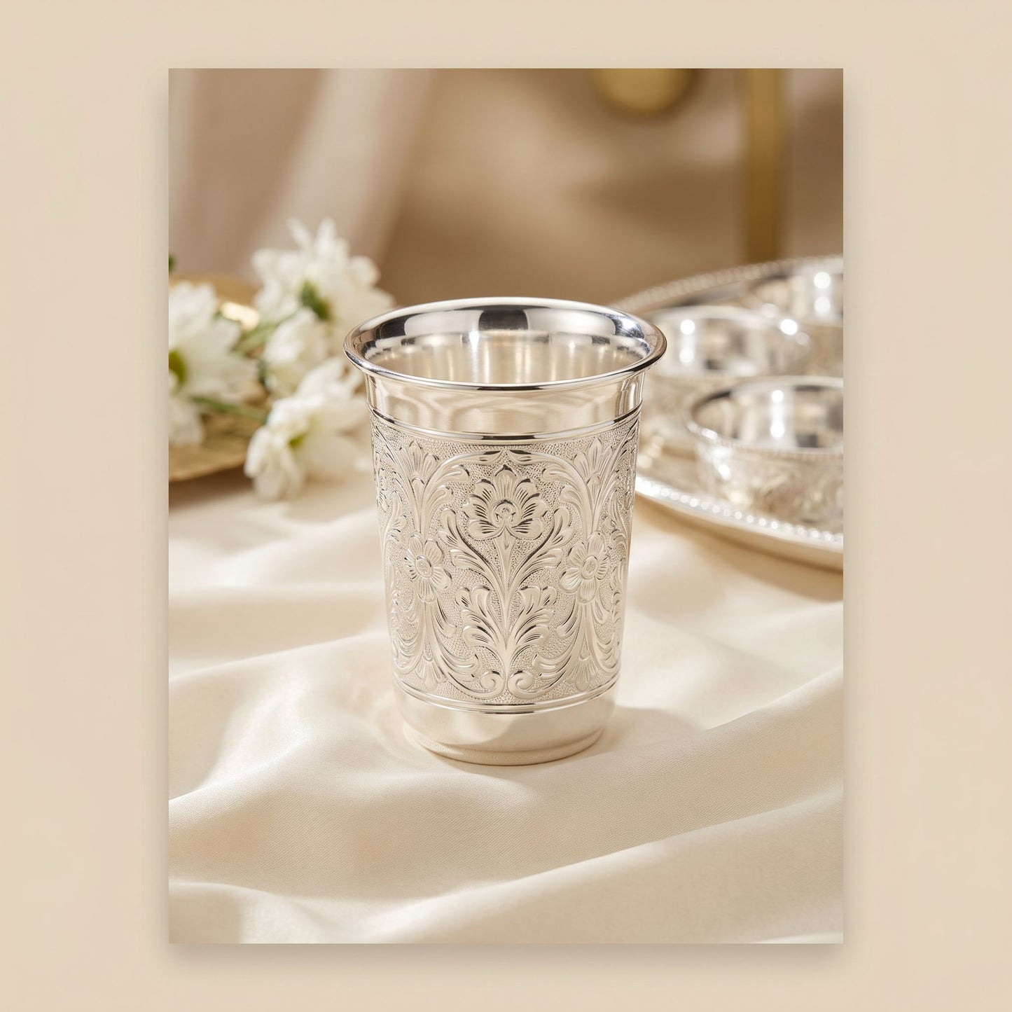 claude test 999 Fine Silver Tumbler with Lid - 450ml, BIS Hallmarked, ~275 grams