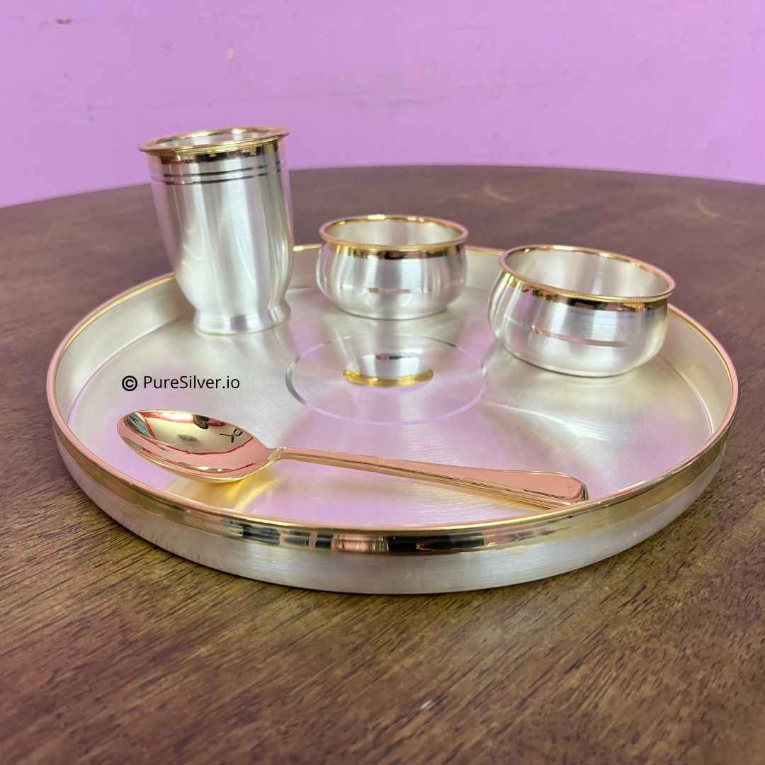 Silver Dinner Set 11" Luxury Emery 24k Pure Gold Finished, 1000 grams, BIS Hallmarked