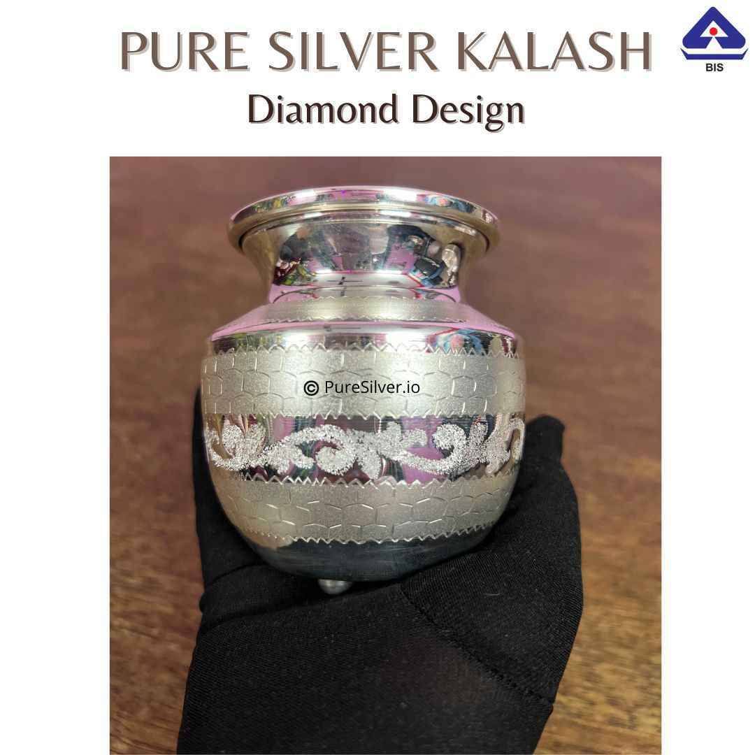 3.5" Pure Silver Kalash Luxury Diamond Finish, 100 grams, BIS Hallmarked