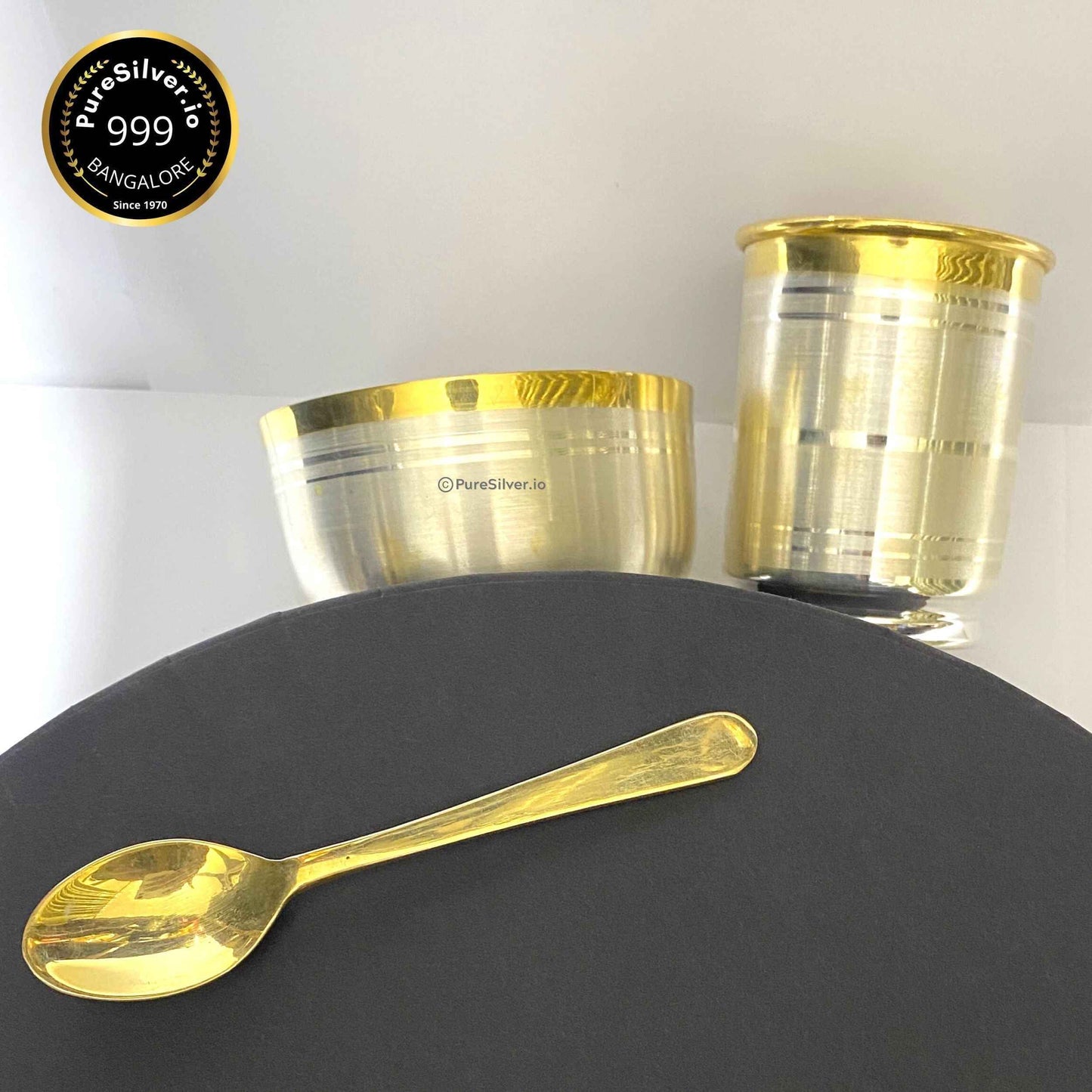 Luxury 24k Pure Gold Finished Pure Silver Baby Dinner Set - 3 Pcs